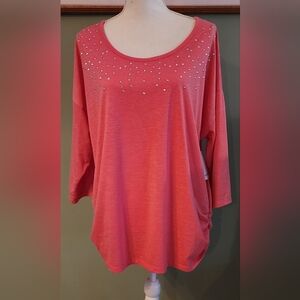 Breckenridge Coral Studded 3/4 Sleeve Top